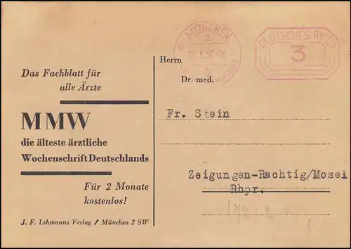 AFS Munich 22.5.36 sur papier feuille technique pour médecins MMW n. Montrer-Rachtig