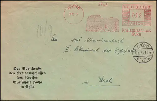 AFS Comité de district Syke 30.10.34 La Cour des Comptes, lettre avec cachet du jour SYKE 30.10