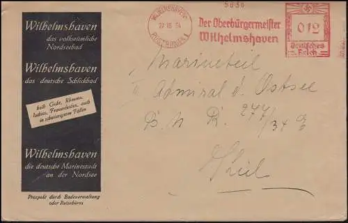 AFS Der Oberbürgermeister Wilhelmshaven 27.10.34 auf Brief nach Kiel-Wik