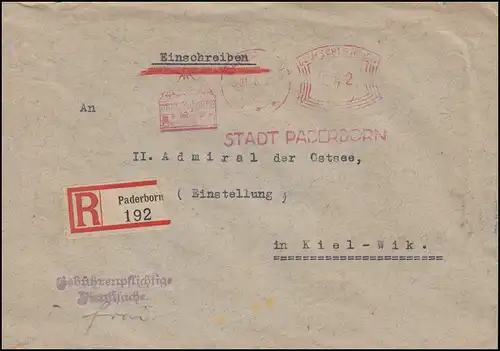 AFS Ville de Paderborn 21.6.35 Hôtel de ville / BS Police, R-Lettre de Kiel-Wik