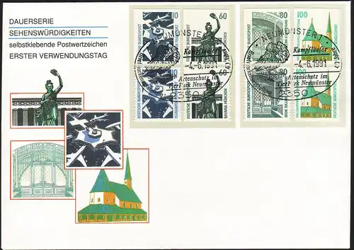 1531-1534 SWK 1991/selbstklebend aus MH 27 auf FDC mit Satz nassklebend, ESSt