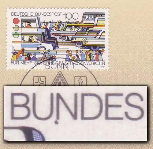 1554III Verkehrssicherheit mit MICHEL-PLF III Fleck unter N / Feld 40, amtl. ETB