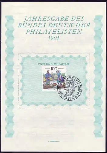 1570 Tag der Briefmarke 1991 mit PLF Schürzenfleck / Feld 5 auf BDPh-Jahresgabe