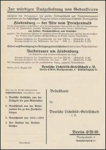 AFS Berlin NW 3 Pfennig 3.8.34 auf Drucksache-Werbedoppelkarte Vorführgeräte