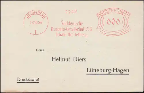 AFS Süddeutsche Disconto-Gesellschaft AG Filiale Heidelberg 18.10.28, Drucksache