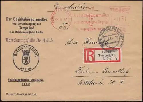 AFS Der arrondissementkürgermeister von Berlin-Tempelhof 27.9.44 sur la lettre R-Lort-R