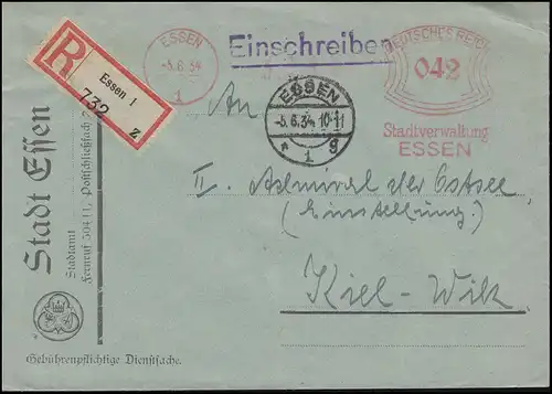 AFS Stadtverwaltung Essen 5.6.34 auf R-Bf. zusätzlich Tagesstempel ESSEN 5.6.34