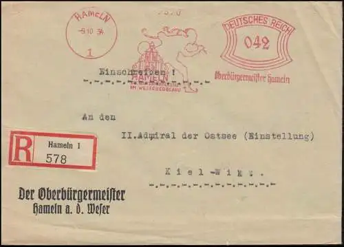 AFS Maire Hameln 9.10.34 La ville de chasse aux rats sur lettre R à Kiel