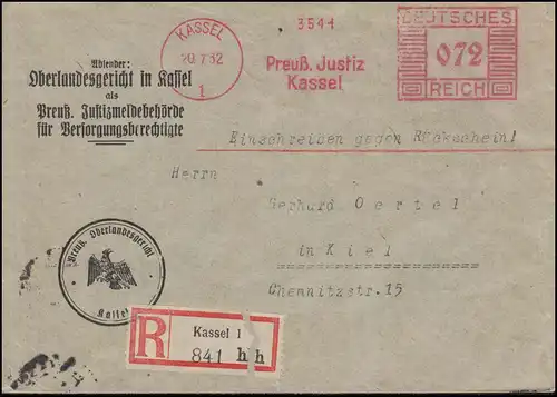 AFS Preussische Juridique Oberlandesgericht KASSEL 20.7.32, R-Bf. selon KIEL 21.7. 32