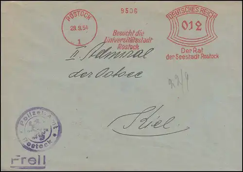 AFS Conseil de la ville maritime de Rostock Police Office 28.8.34 - Ville universitaire sur lettre R