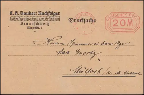 Infla AFS Braunschweig 20 Mark - 19.5.1923 auf Drucksache-Werbedoppelkarte