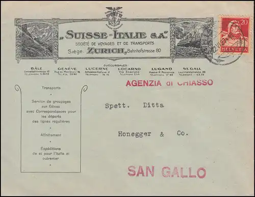 Suisse 165x Tell Lettre de bijoux Société de voyage Suite-Italie, CHIASSO 22.6.29