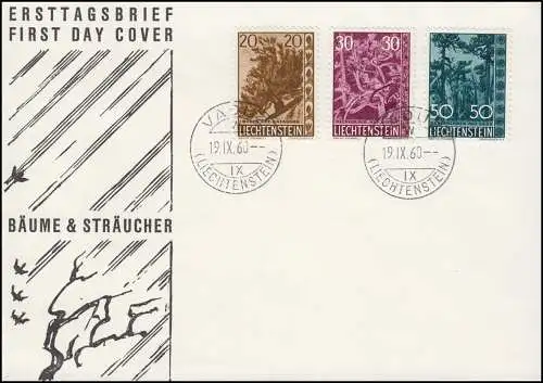 Liechtenstein 399-401 arbres et arbustes - ensemble sur les bijoux-FDC VADUZ 16.9.60