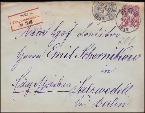Umschlag U 1 B mit 42 Adler MiF R-Brief BERLIN PA.9 - 9.5.1882 nach Salzwedel