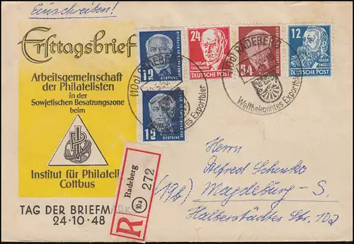 216+220 Engels+Thälmann mit 251+252 Pieck als MiF R-Brief SSt RADEBERG 30.5.50