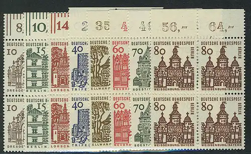 242-249 Bauwerke 8 Werte, Oberrand-Viererblock, Satz komplett **