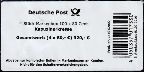 3482 Kapuzinerkresse Banderole / Aufkleber für 4 Markenboxen 100x80, 1440 02002