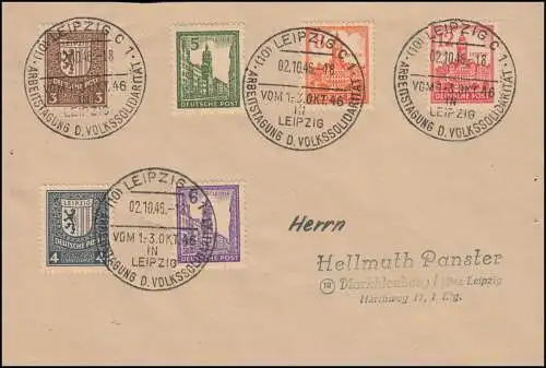 156-161 Abschiedsserie ohne Wasserzeichen, Satz-Brief SSt LEIPZIG C1 2.10.46