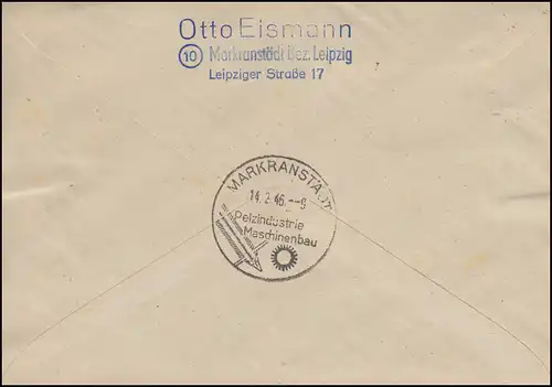 Plauen 1-5 Wiederaufbau mit SBZ-Marke Orts-R-Brief SSt MARKRANSTÄDT 14.2.46