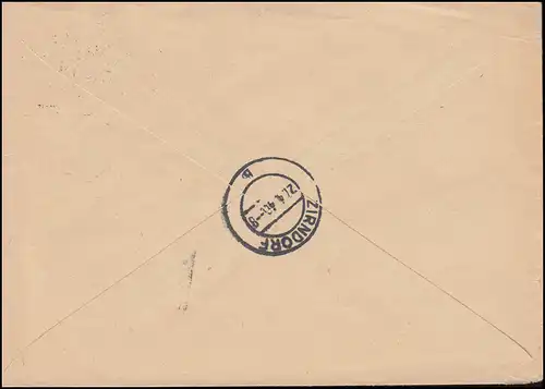 SBZ 131Y 10 Pf. grau dreifach mit ZF auf R-Brief LEIPZIG 18.4.46