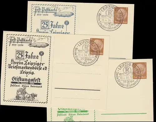 Privatpostkarten Leipziger Briefmarkenbörse 1936: 3 versch. PP je SSt 19.4.36