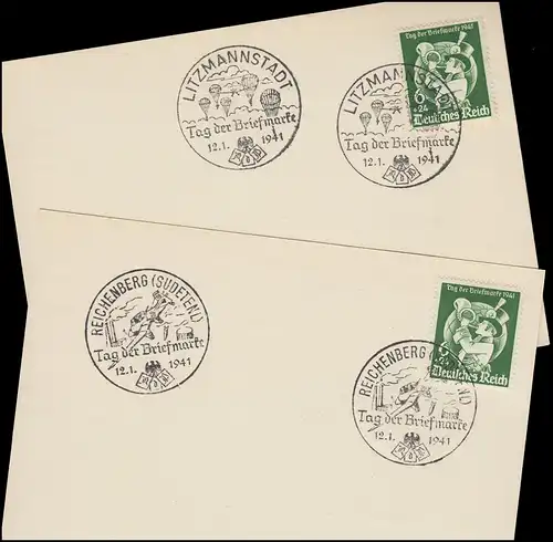 762 T.d.B. Postillion sur 2 cartes FDC: ESST REICHENBERG / LITZMANNSTADT 12.1.4.1