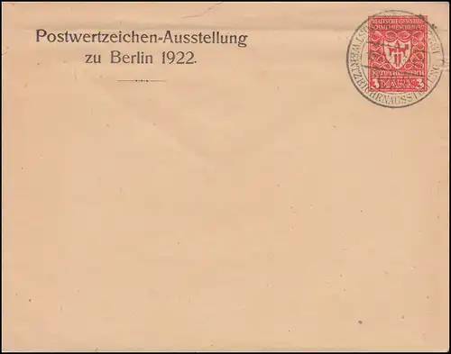 Privatumschlag PU 67 Postwertzeichen-Ausstellung Berlin 1922 mit passendem SSt