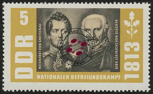 988 Befreiungskriege Gneisenau+Wahlstatt 5 Pf O gestempelt