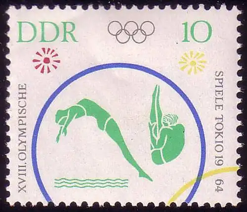 1039 Olympische Sommerspiele - Kunstspringen 10 Pf, postfrisch **