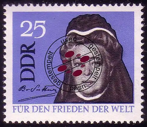 1050 Tamponné pour la paix mondiale de Suttner 25 Pf O