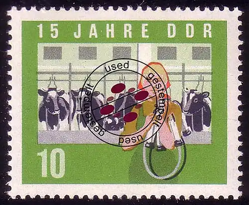 1060A DDR Melkerin 10 Pf, danche, O Tamponné