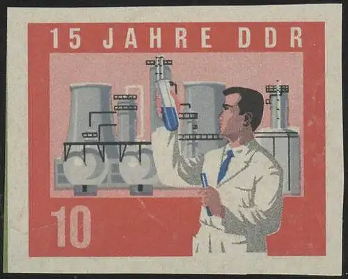 1064B DDR Chemiker 10 Pf, UNGEZÄHNT, ** ohne Gummi