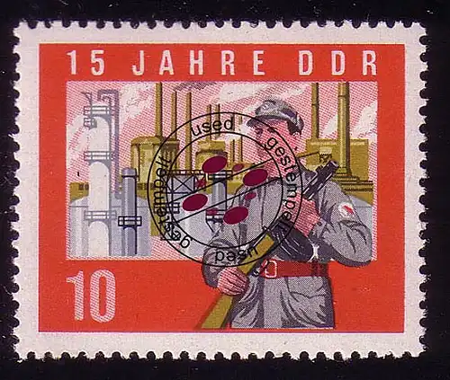 1066A DDR Groupes de combat 10 Pf, dents, O Tamponné