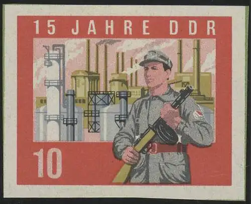 1066B DDR Kampfgruppen 10 Pf, UNGEZÄHNT, ** ohne Gummi