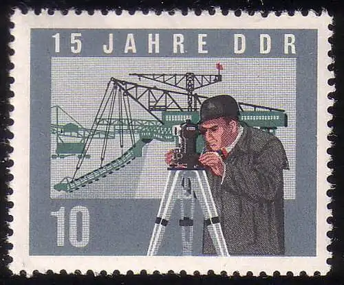 1068A DDR Tagebau/Vermessung 10 Pf, gezähnt, **