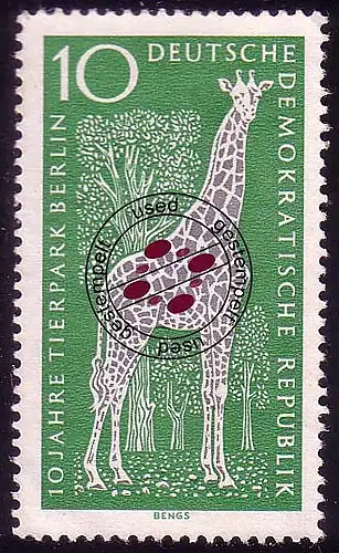 1093 Tierpark Berlin Angola-Giraffe 10 Pf O Tamponné