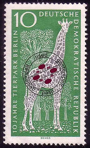 1093 Tierpark Berlin Angola-Giraffe 10 Pf O Tamponné