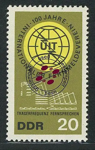 1113 100 Jahre ITU 20 Pf O gestempelt