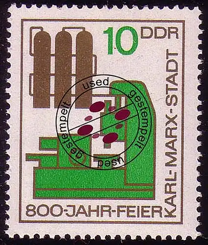 1117 800 Jahre Chemnitz Werkzeugmaschine 10 Pf O gestempelt