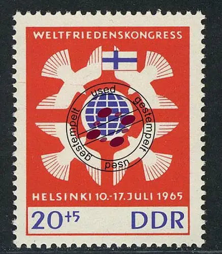 1123 Weltfriedenskongress Flagge 20+5 Pf, gestempelt O