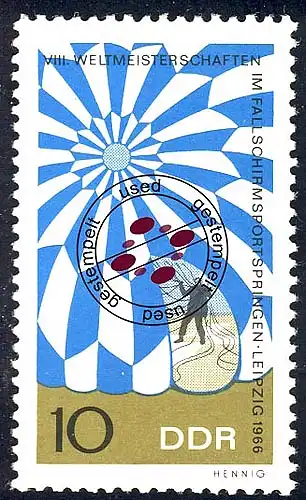 1193 Coupe du Monde Sauter parachute seul saut 10 Pf O Tamponné