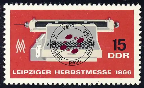 1205 Leipziger Automne Messe Machine à écrire 15 Pf O Tamponné