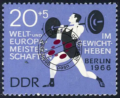 1211 WM/EM Gewichtheben  Stoßen 20+5 Pf O gestempelt