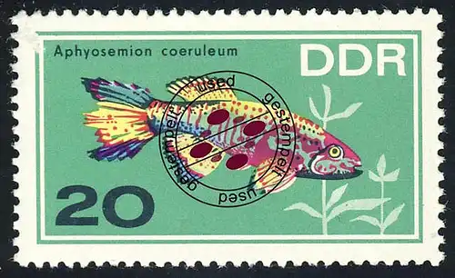 1224 Poissons d'ornement Pomme bleue 20 Pf O Tamponné