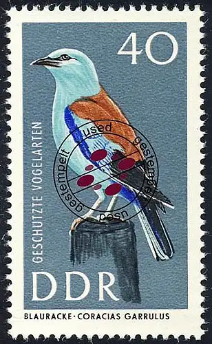 1277 Oiseaux protégés Raquette bleue 40 Pf O Tamponné