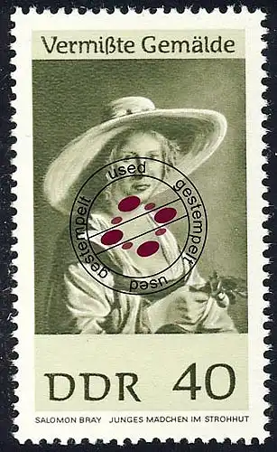 1290 Peintures manquantes Fille avec chapeau de paille 40 Pf O Tamponné