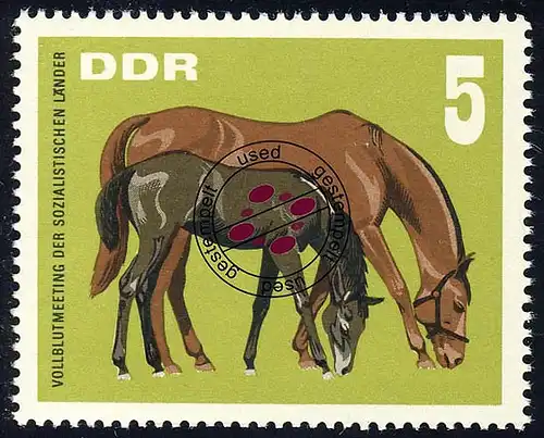 1302 Vollblutmeeting Mutterstute mit Fohlen 5 Pf O gestempelt