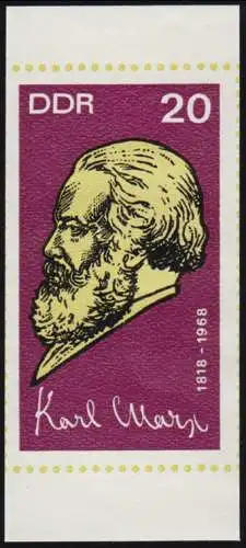 1366B Karl Marx 20 Pf, UNGEZÄHNT, ** postfrisch
