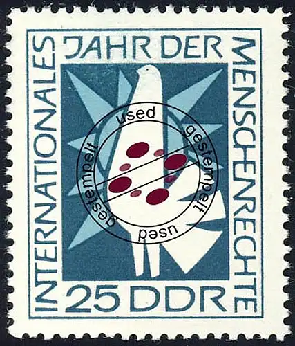 1370 Jahr der Menschenrechte Taube+Sonne 25 Pf O gestempelt