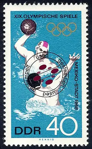 1408 Jeux olympiques d'été boule d 'eau 40 Pf O Tamponné